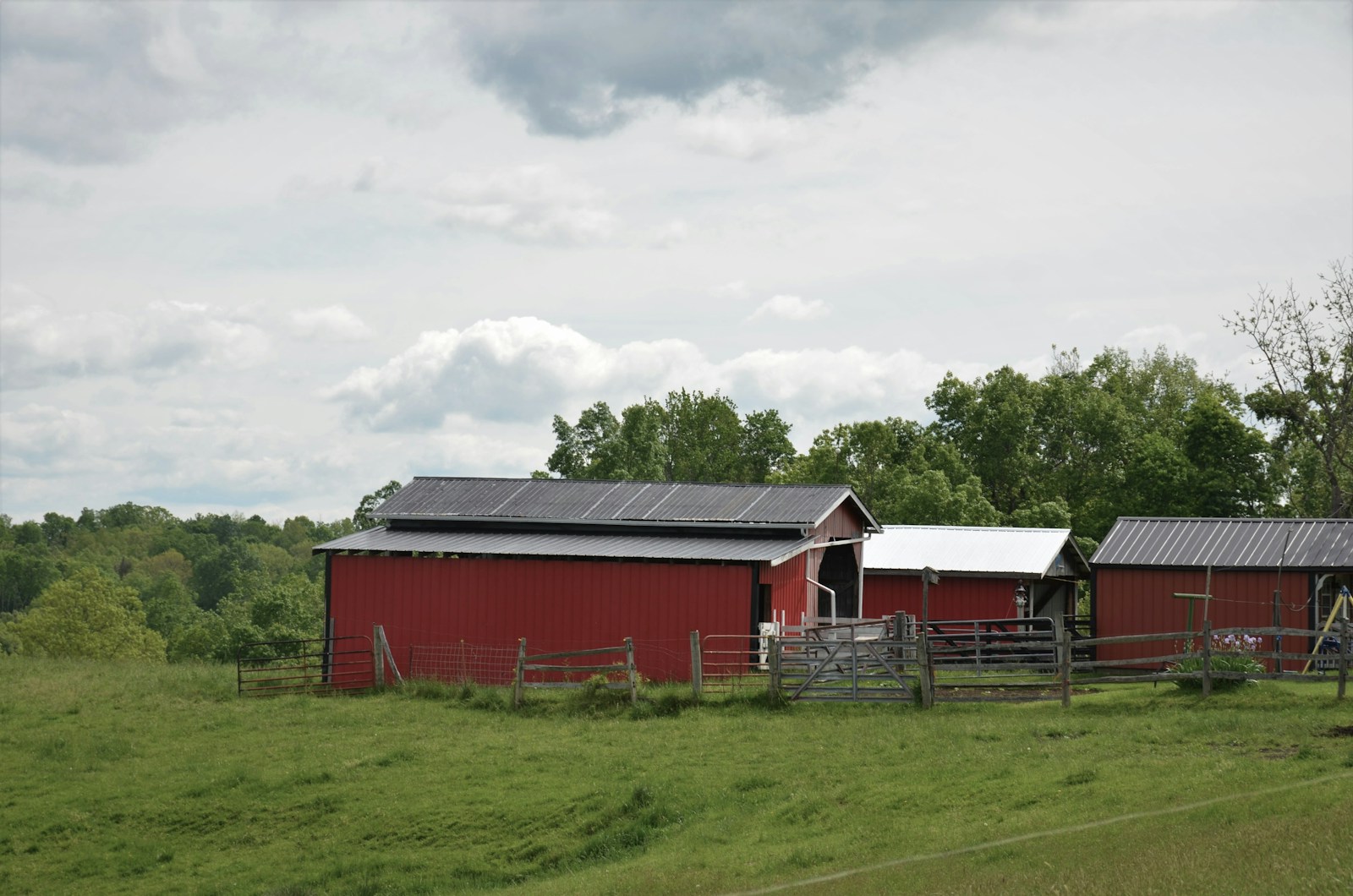 Photo by Roger Starnes Sr red and white barn house near green trees under white clouds during daytime